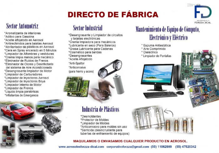 Fabricación de aerosoles para industria, automotriz, mantenimiento de computo, inyección y maquilas